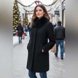 Stunning vintage Albert Nipon wool swing coat with fox fur trim.😍